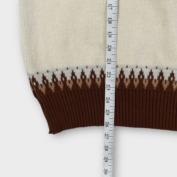 VINTAGE Fruit of the Loom Sweater Mens Extra Large Brown Fair Isle Pullover 60s - Picture 8 of 9
